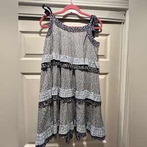 Pretty peasant tank dress blue floral Easel Size M NWOT, bow tie straps